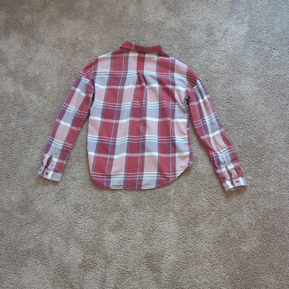 PrAna Button Down Plaid Lightweight Flannel Shirt Maroon Size XS - Picture 2 of 8